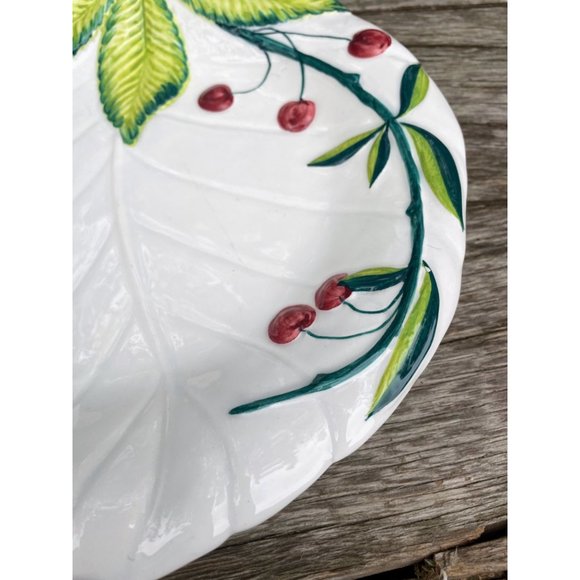 Vintage Italy Ceramic Serving Plate Leaf Shape & Cherries - Picture 4 of 12